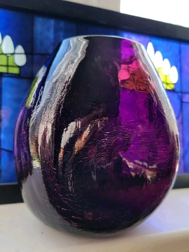 Blenko Crackle Glass Dimpled purple amethyst