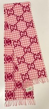 Gucci GG Pink Check Pattern Jacquard Scarf 240x35cm,  644365 3GA69