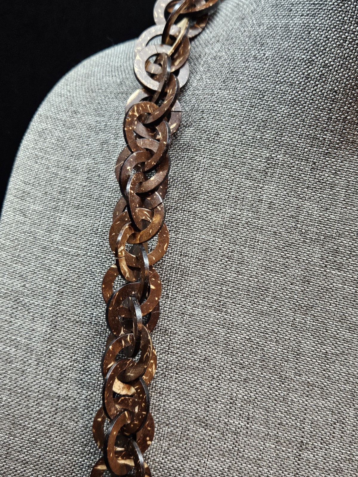 Vintage Long Amall Disk Coconut Shell Statement N… - image 2