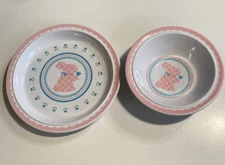 Vintage Hallmark Child’s  Dish Set Pink Plaid Bunny Tulips Melamine Plate Bowl