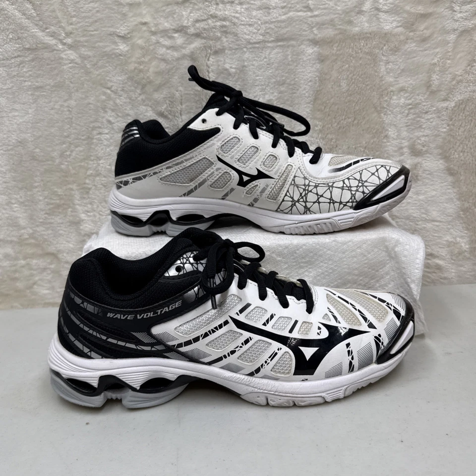 Zapatos de voleibol Mizuno Wave Voltage blancos/negros con cordones para mujer talla 8” Foto 2 de 4