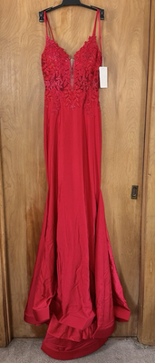 Allie B Dress 7118 Size 6 Red Lace Floral Accent Long Mermaid Formal Prom  NWT | eBay