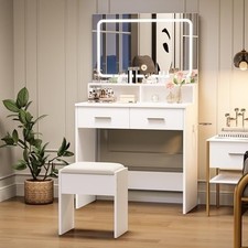 Vanity Desk with Mirror and Lights, Modern Vanity Makeup Dressing Table Bedroom