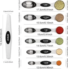 Magnetic Stainless Steel Measuring Spoons Set with Leveler, Stackable for Baking