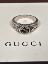 GUCCI Interlocking G Silver Ring, Oxidized Finish, Size 17