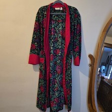 Vintage Victorias Secret Gold Label Floral Robe Red Jacquard Trim Tassel Tie P/S