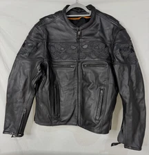 Milwaukee Leather MLM1500 Men Reflective Skull Black Leather Biker Jacket Size L