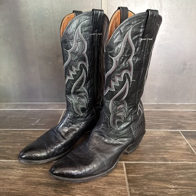 Nocona Men s Black Leather Cowboy Boots 10D Made in USA Red Stitching Almond Toe