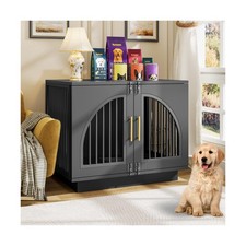 Dog Crate Furniture End Table, 31.5" Wooden Dog Kennel with Double Arched Doo...