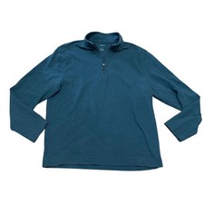 Van Heusen Never Tuck Men's Large Teal Blue Ribbed Quarter Zip Pullover Sweater