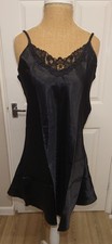 Black satin and lace sexy silky feel  chemise-slip Dress- nightgown Uk-12