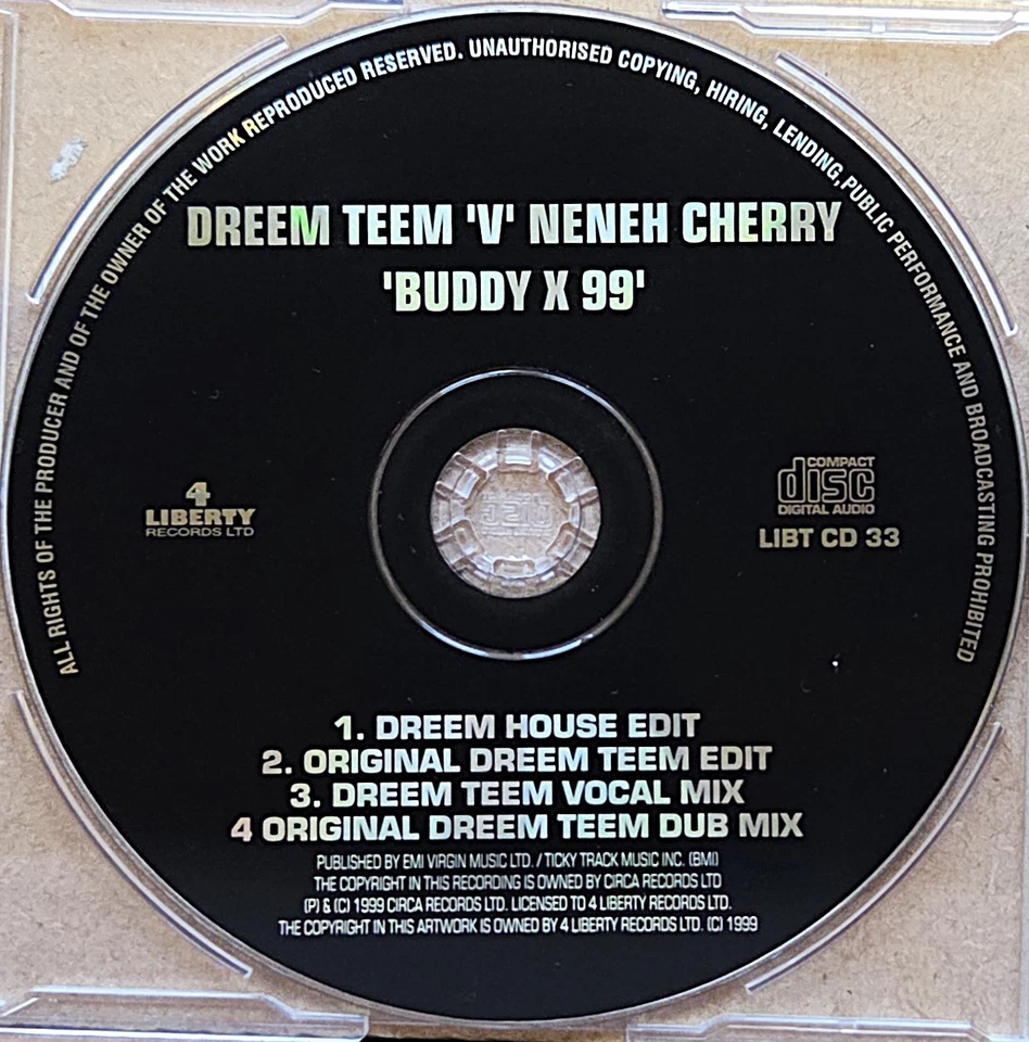 DREEM TEEM 'V' NENEH CHERRY – Buddy X 99    1999 CD SINGLE   90'S UK GARAGE - Image 3 of 3