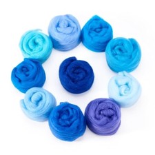10 Colors Needle Felting Wool 50g, 1.76oz Wool Roving for Needle Felting, Blue