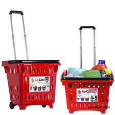 GoCart Grocery Cart Shopping Laundry Basket on Wheels Red Standard 1 pack