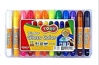 Toru Window Glass Color Crayon Marker Washable 1 Count (Pack of 12),