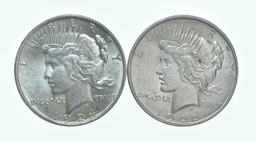 1924 & 1922-D Peace Silver Dollar $1 Bullion Collection Lot *171