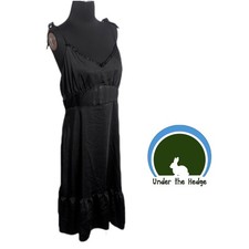 Black Satin Strappy Ruffle Dress Size XL U1 Boho Chic Dark Cottage Whimsigoth