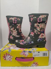Joules Women's Mid Height Molly Rain Boots Size 7. Green with Floral Pring
