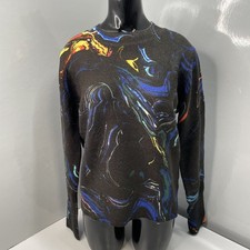 Desigual Womens Knit Sweater Black/Multicolor Size XL Round Neck Arty Print