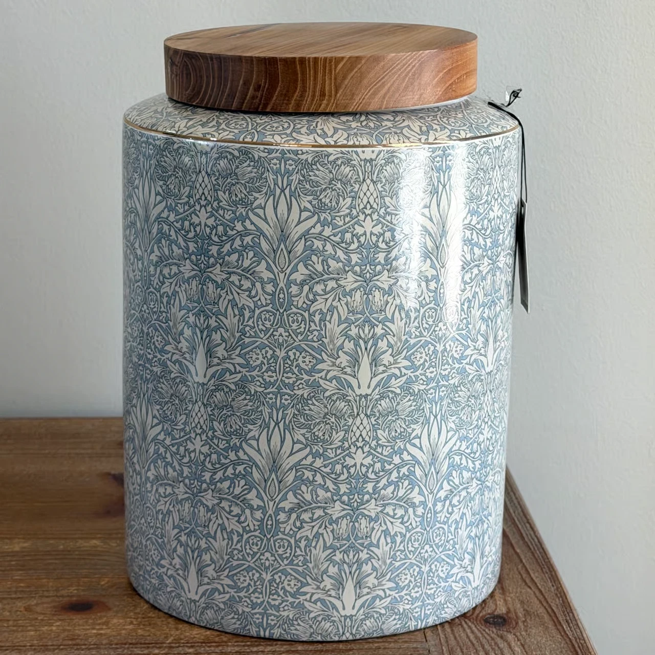 Morris & Co William Morris Blue Snakeshead Large Porcelain Canister W/Bamboo Lid