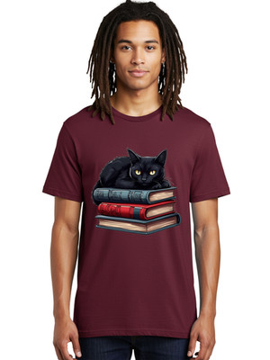 Black-Cat-On-Books-1 Mens Graphic Tee, 100% Cotton, Casual Summer Wear