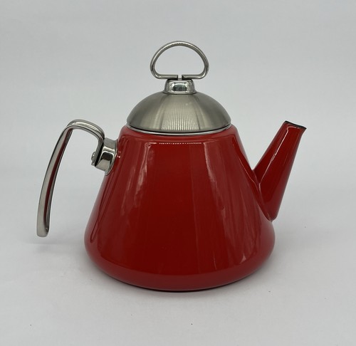 Chantal Red Enamel Tea Kettle Blue Inside Cone Shape Vintage modern