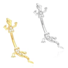 14K White Gold CZ Lizard Belly Button Navel Ring 14G