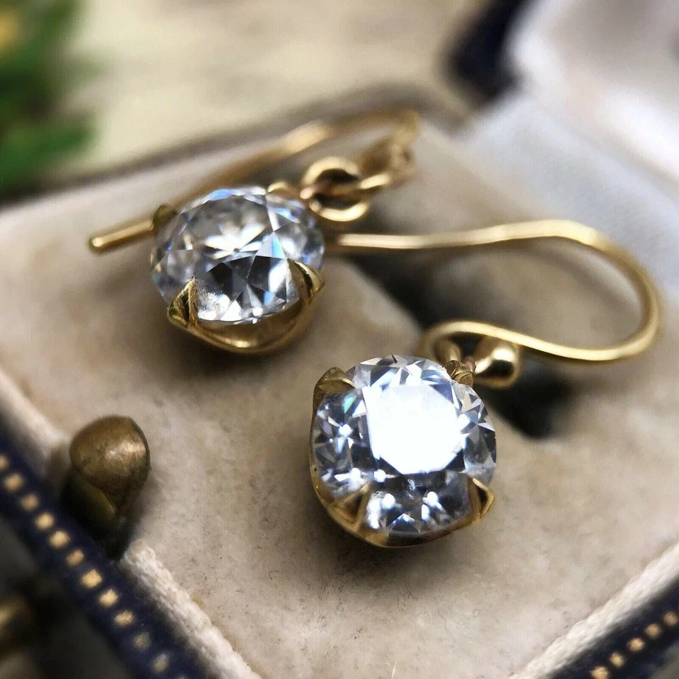 3CT Round Cut Lab-Created Diamond Drop/Dangle Earrings 14K Yellow Gold Plated - Image 2 of 4