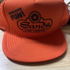 Vintage SANDS LAS VEGAS We're More Fun Orange Mesh Back Trucker Hat Snapback