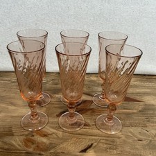 Vintage 1960 s Luminarc Rosaline 6 Champagne Flutes French Pink Glassware Set