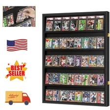 40 Graded Card Display Case with UV Acrylic Front, Wooden Wall Cabinet