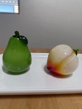 Vintage Hand Blown Art Glass Fruits and Vegetables Peach & Pear