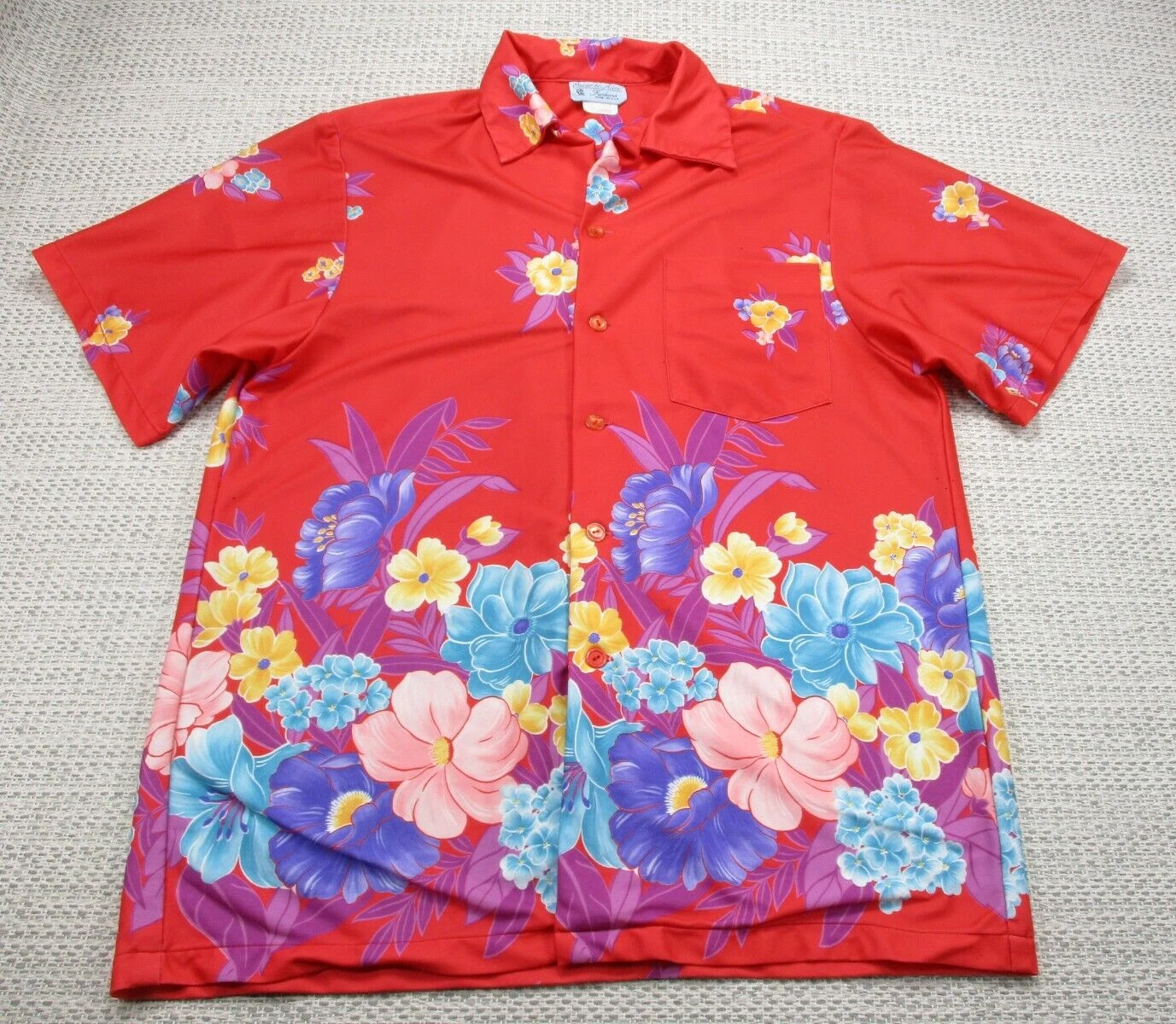 OSCAR & ALEX Shirt Mens Large Floral Hawaiian Button Up USA Made Casual