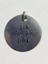 Pi Beta Phi PBP handstamped Greek Sorority Charm, Ann Peden