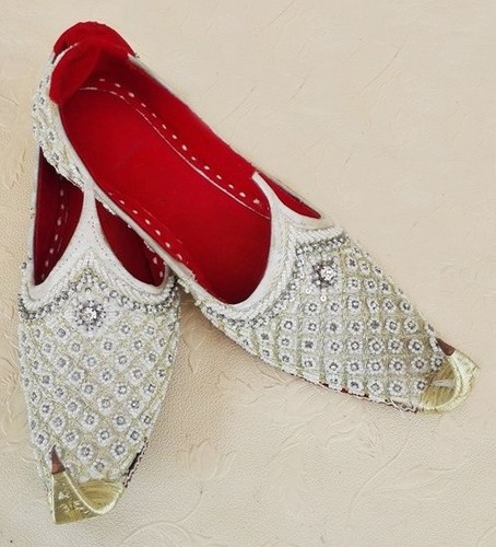 US 7-11 NAWABI IVORY MEN BEADED HANDMADE LEATHER INDIAN PAKISTANI KHUSSA JOTI - Picture 5 of 8