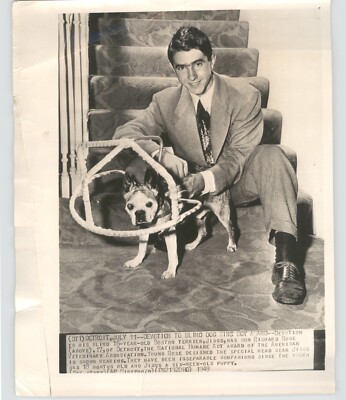Richard Rose Makes BLIND DOG Head Gear DETROIT Vintage 1949 Press Photo