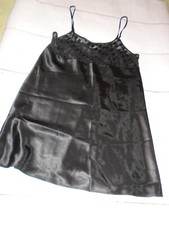 Shiny Black Y2K Vintage Women's VICTORIA'S SECRET Gold Label Chemise Nightie L