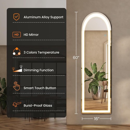 Mirror Full Length Standing Mirror with LED Lights Lighted Floor Standing Mirror - Picture 2 of 22