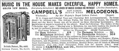 Campbell's MELODEON diatonisches Knopfakkordeon WERBUNG klein 1890 Druck Anzeige 695/48