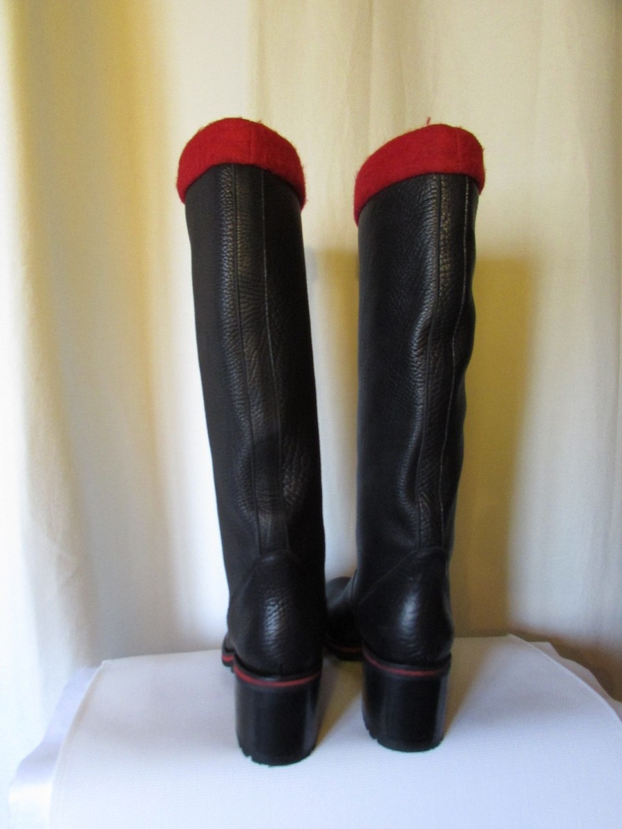 Bottes Biker 7 Geronimo En Cuir Grainé Noir - Fourrée Laine Rouge, Pointure 39, Occasion Proche Du Neuf