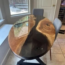 Oval Walnut Smoke Epoxy Table, Dining Room Resin Table, Kitchen Epoxy Table Tops