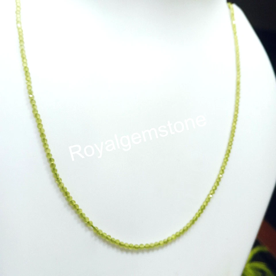 Natural Green Peridot Gemstone Beads Necklace 3mm Faceted Rondelle Necklace - Image 2 of 2