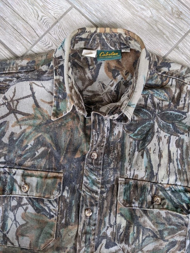 Hecho en EE. UU. CABELA'S Denim Sarga CAMUFLAJE Realtree L Vintage CAZA Camisa Vaquera Foto 2 de 4