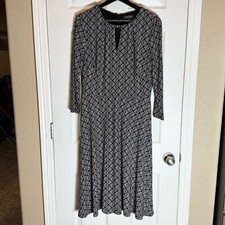 Lauren Ralph Lauren Women’s 10 Black and White Dress 3/4 Sleeve Scoop Neck