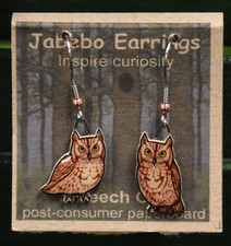 Jabebo Earrings Screech Owl Red