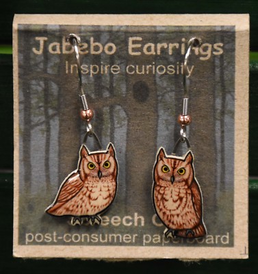 Jabebo Earrings Screech Owl Red