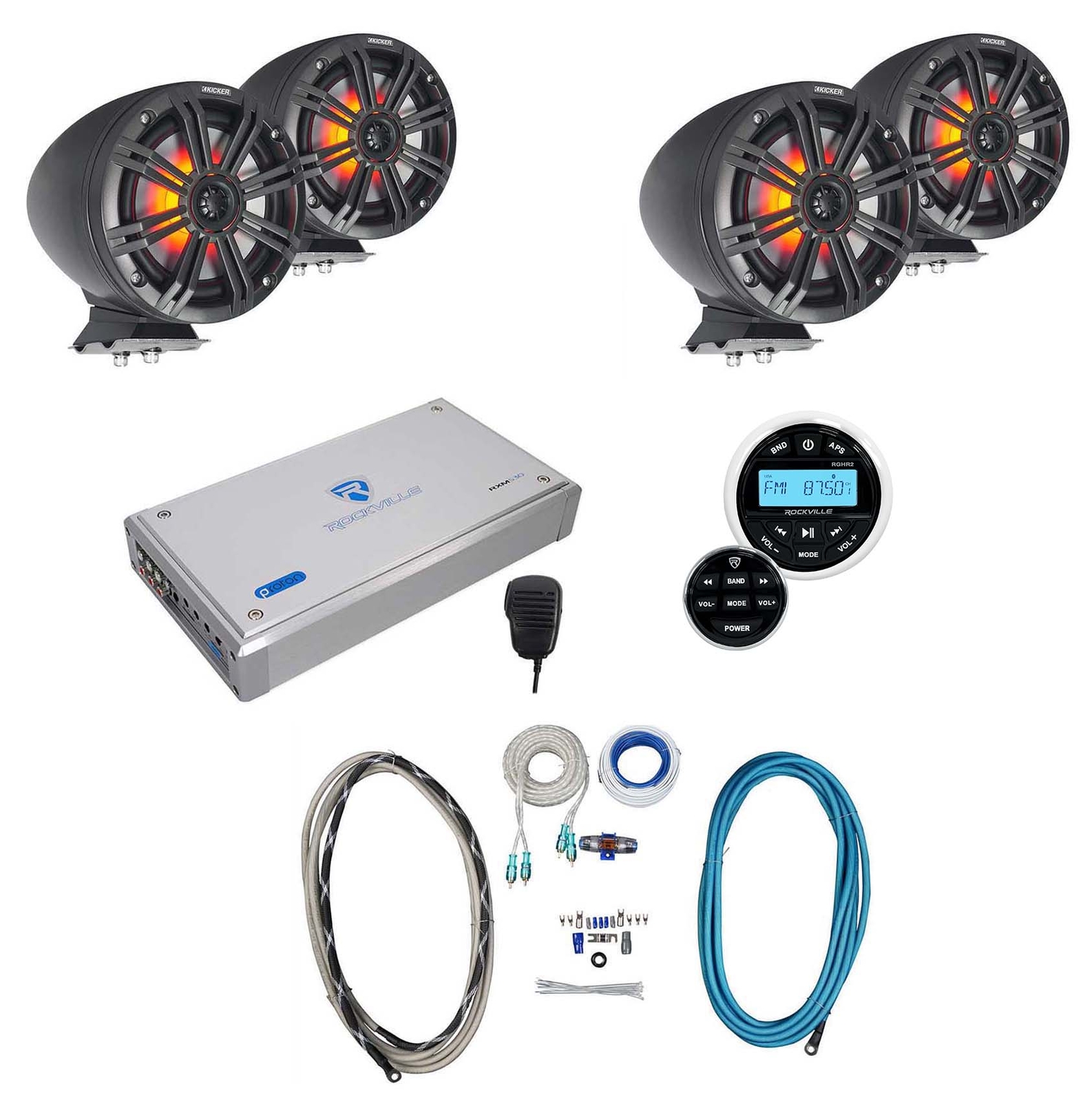 4 KICKER KMF8 8 300 Вт Черных морских светодиодных динамиков для поверхностного монтажа Ресивер Усилитель 188690₽