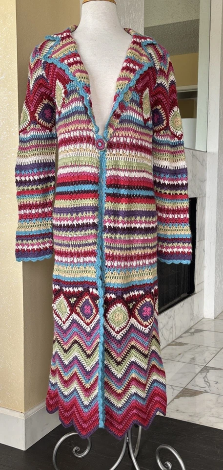 CHAQUETA ABRIGO MAXI CÁRDIGAN TEJIDO MEZCLA LANA COLORIDA BOSTON TALLA M