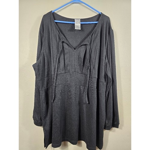 Blusa túnica manga larga Roman's cuello atado informal cómoda pulóver talla grande 2x