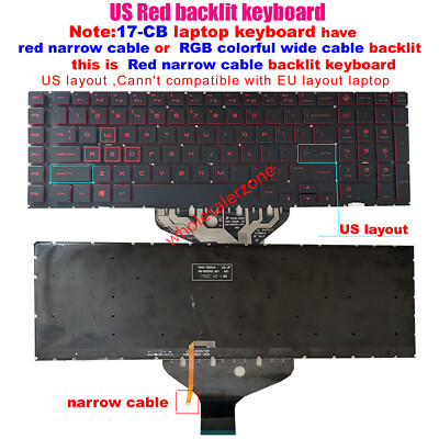 US Red Backlit No-frame Keyboard For HP Omen 17-CB 17-CB*** 17-CB0020NR laptop
